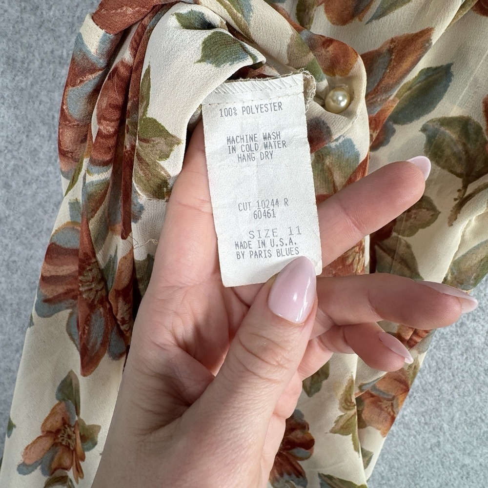 Paris Blues VTG 90s Floral Maxi Dress Sz 11 Cream Button Front Sheer Prairie - Picture 12 of 16